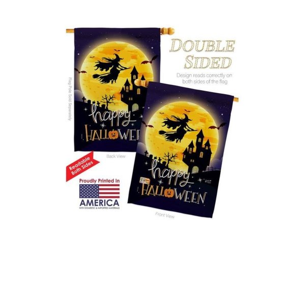 Witchy Witch Halloween Fall Time Decor Flag House Flag 28" x 40" Double Sided - Picture 2 of 2